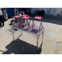 Стіл для пікніка з 4 стільцями Folding Table ПОСИЛЕНИЙ коричневий квадратні ніжки