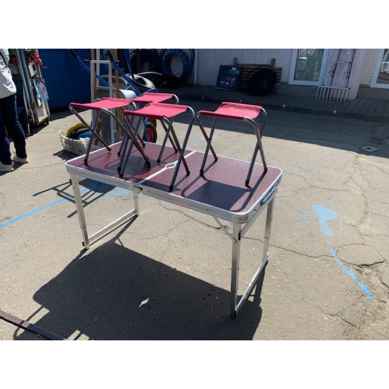 Стіл для пікніка з 4 стільцями Folding Table ПОСИЛЕНИЙ коричневий квадратні ніжки