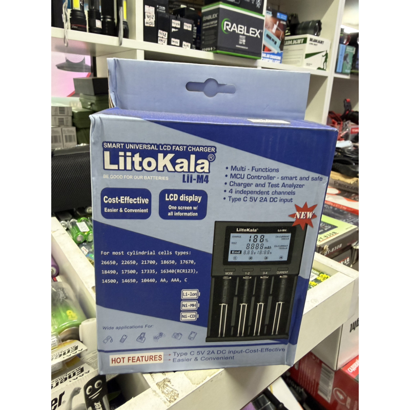 Зарядний пристрій LiitoKala Lii-M4/ ААА/ A/ 14500/ 16340/ 18350/ 18650/ 26650 Зарядний пристрій LiitoKala Lii-M4/ ААА/ A/ 14500/ 16340/ 18350/ 18650/ 26650