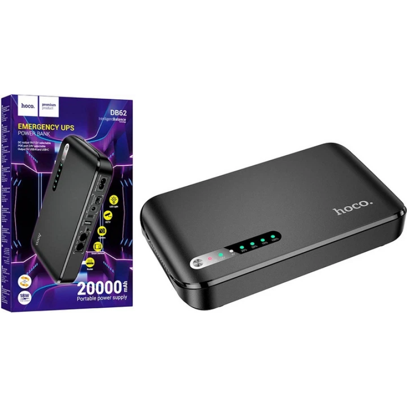 Портативна батарея Power Bank - UPS Hoco DB62 Emergency UPS 9-12V /18W 20000 mAh, Black
