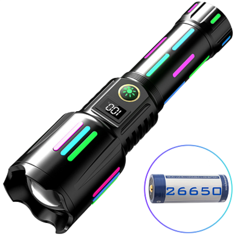 Ліхтар NIGHT VISION FLUORESCENCE W515-PM10-TG, індикація заряду, 1x26650, ЗП Type-C, zoom, Box