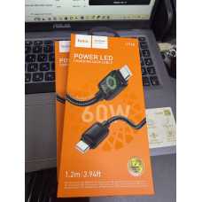 Кабель Type-C to Type-C Hoco U146 3A/60W/Led дисплей тканинний чорний 1,2м (