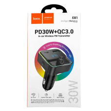 FM модулятор Hoco E81 12-24V/1USB/PD30W/QC3.0/BT5.0/RGB/LCD дисплей чорний