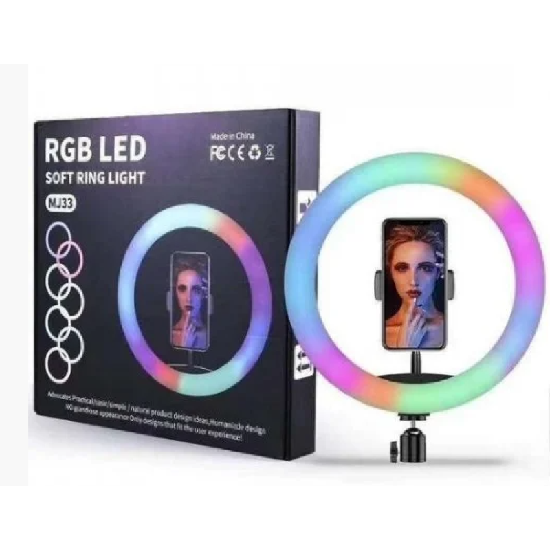Кільцева LED лампа RGB MJ33 (33см) (1 кріплення) (управління на проводі) без штатива