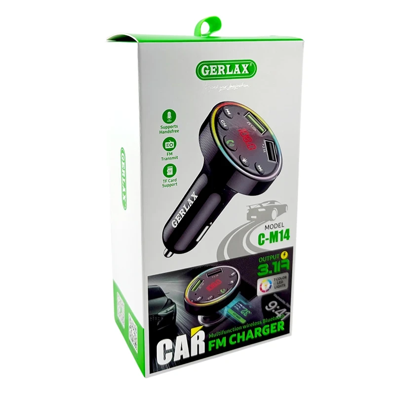 FM модулятор Gerlax C-M14 12-24V/3.1A/USB/QC3.0/BT5.3/RGB/LED FM модулятор Gerlax C-M14 12-24V/3.1A/USB/QC3.0/BT5.3/RGB/LED