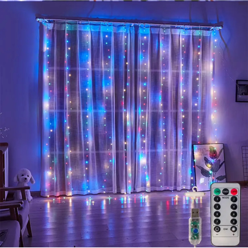Гірлянда штора на дроті “Крапля роси“ 3х2 м 144 LED пульт RGB