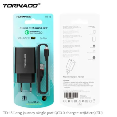 Мережевий адаптер блок живлення Tornado TD-15 with Micro USB cable 1USB QC 3.0 Чорний