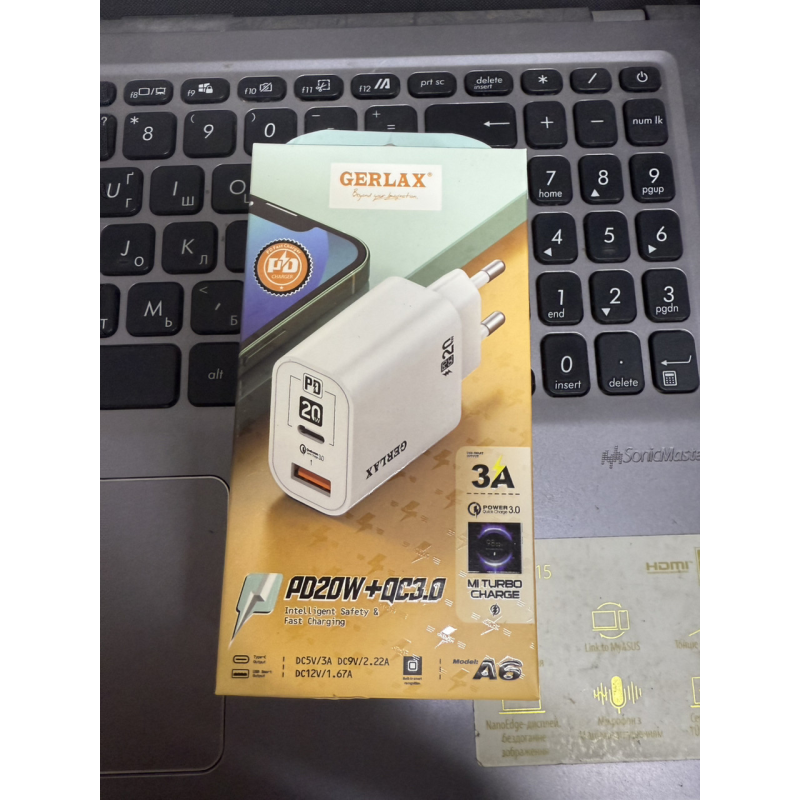 Бличок USB Gerlax A6 3A 20W + PD QC3.0 білий