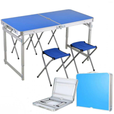 Стіл туристичний посилений із 4 стільцями Folding Table ніжки кваратні Синій