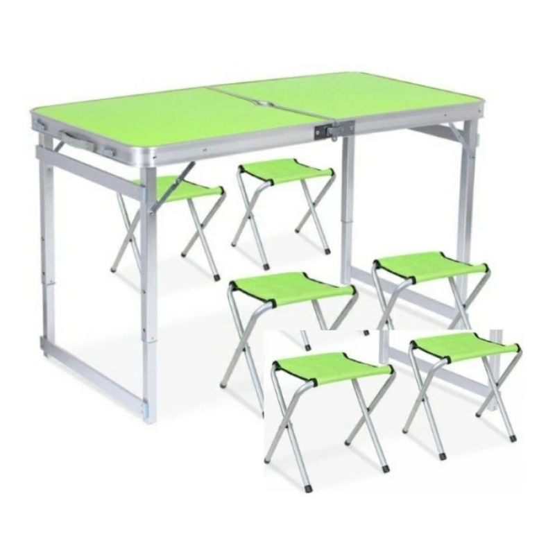 Стіл туристичний посилений із 4 стільцями Folding Table ніжки кваратні Зелений