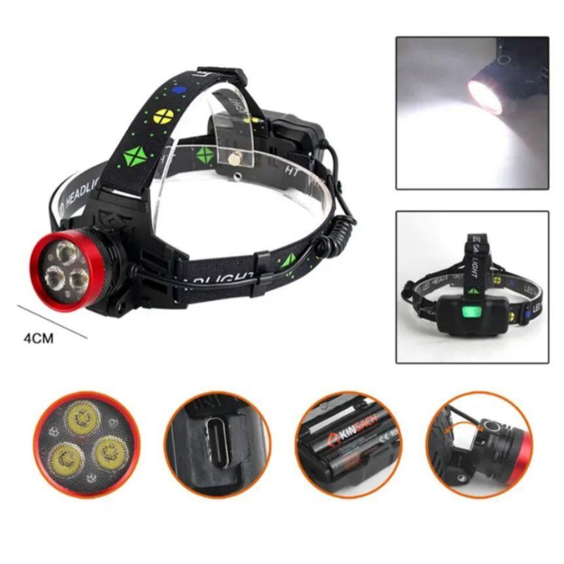 Ліхтар налобний Police PL-175, 3*18650 акум, 3*XTE LED, Type-C