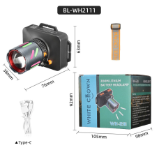 Ліхтар налобний NIGHT VISION FLUORESCENCE WH-2111-TG, IPX44, Li-Ion акум., ЗП Type-C, zoom, Box
