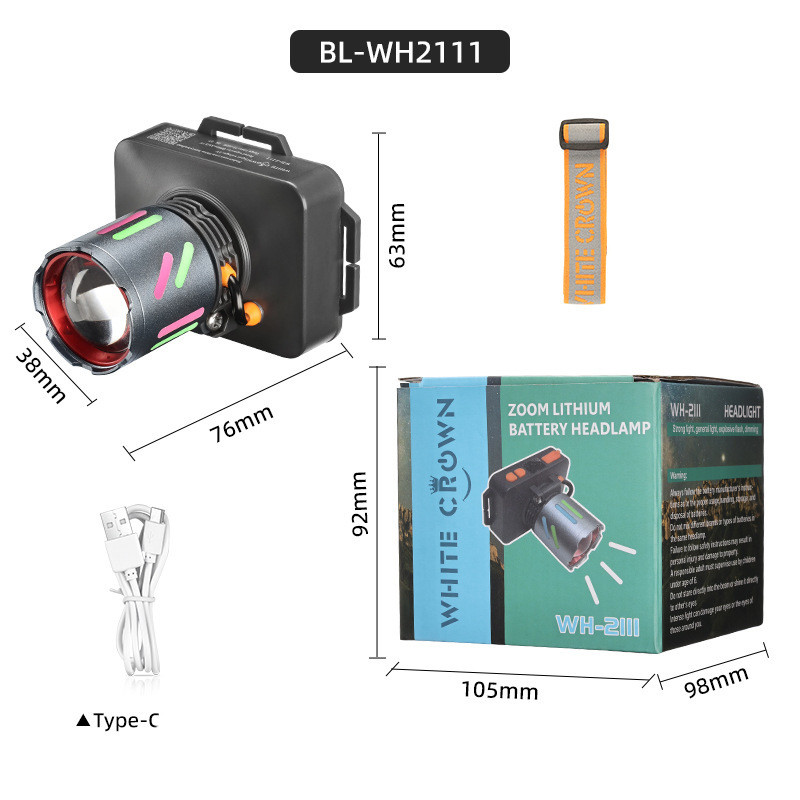 Ліхтар налобний NIGHT VISION FLUORESCENCE WH-2111-TG, IPX44, Li-Ion акум., ЗП Type-C, zoom, Box Ліхтар налобний NIGHT VISION FLUORESCENCE WH-2111-TG, IPX44, Li-Ion акум., ЗП Type-C, zoom, Box