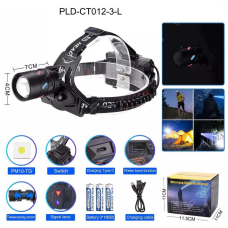 Ліхтар налобний NIGHT VISION FLUORESCENCE CT012-3L-TG, 1 режим є,  Power Bank, 3x18650, ЗП Type-C, zoom, Box