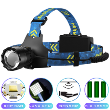 Ліхтар налобний BL-25CC-P360, 3x18650, Power Bank, ЗП Type-C, zoom, Box