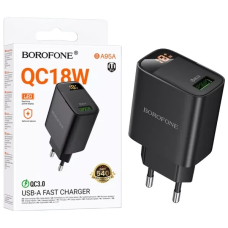 Мережевий зарядний пристрій (МЗП) Borofone BA95A QC3.0 (1USB/18W/LED диспл.) чорний