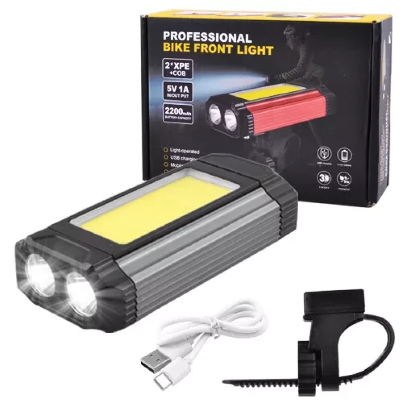 Велоліхтар (фара) 501-2XPE + COB, METAL (ЗП microUSB, вбуд. акум, 2200mAh) 10,5х5,5см Велоліхтар (фара) 501-2XPE + COB, METAL (ЗП microUSB, вбуд. акум, 2200mAh) 10,5х5,5см