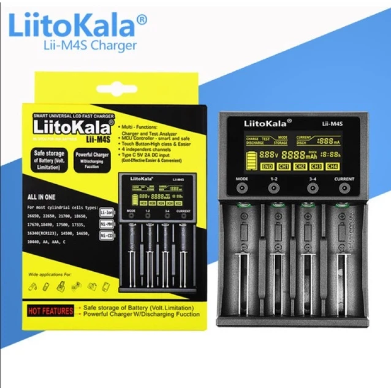 Зарядний пристрій LiitoKala Lii-M4S/ ААА/ A/ 14500/ 16340/ 18350/ 18650/ 26650 Зарядний пристрій LiitoKala Lii-M4S/ ААА/ A/ 14500/ 16340/ 18350/ 18650/ 26650