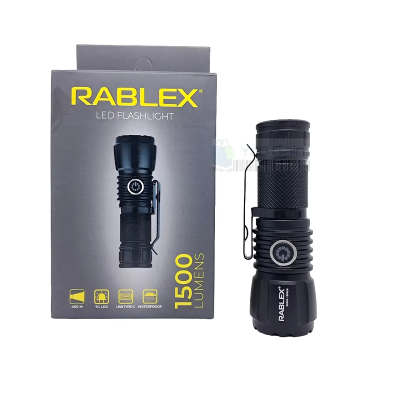 Ліхтар ручний акумуляторний Rablex RB900 з прищіпкою/Li-ion 16340/Zoom/Type-C/1500 Lm