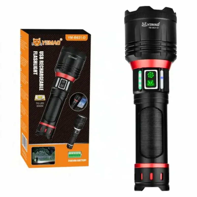 Тактичний ліхтар YEMAO YM-B631-D, 2500LM, акумулятор 26650 (4200 mAh), лінза для підпалу