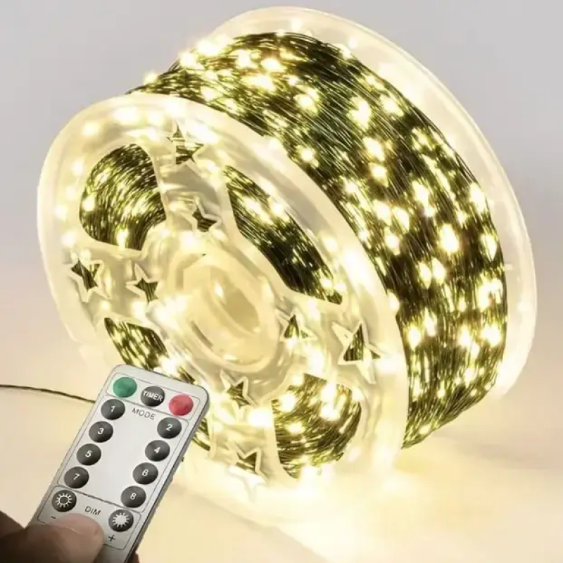 Гірлянда роса 60 метрів на 600 LED жовтий колір з пультом від USB 0691 Гірлянда роса 60 метрів на 600 LED жовтий колір з пультом від USB 0691
