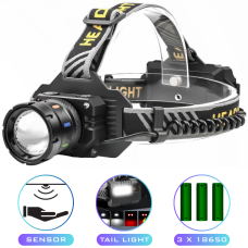 Ліхтар налобний NIGHT VISION FLUORESCENCE BL-T701D-TG, Motion Sensor, 3x18650, Power Bank, ЗП Type-C, zoom, Box