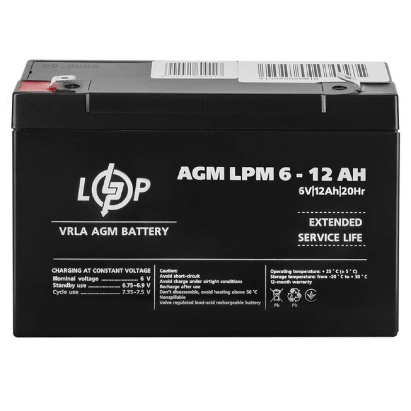 Акумулятор свинцово-кислотний AGM LPM 14Ah 6V Акумулятор свинцово-кислотний AGM LPM 14Ah 6V