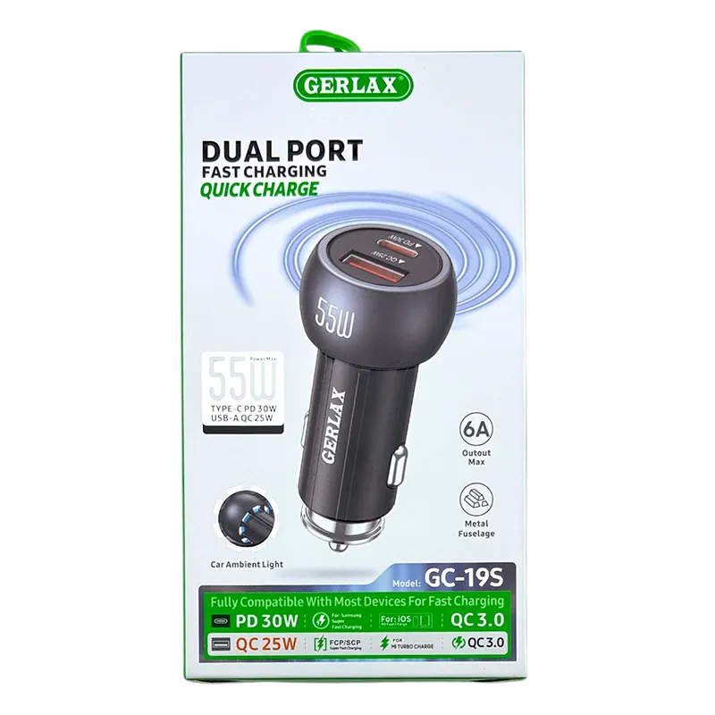 FM модулятор Gerlax GC-19S 3A/1USB/PD сірий FM модулятор Gerlax GC-19S 3A/1USB/PD сірий