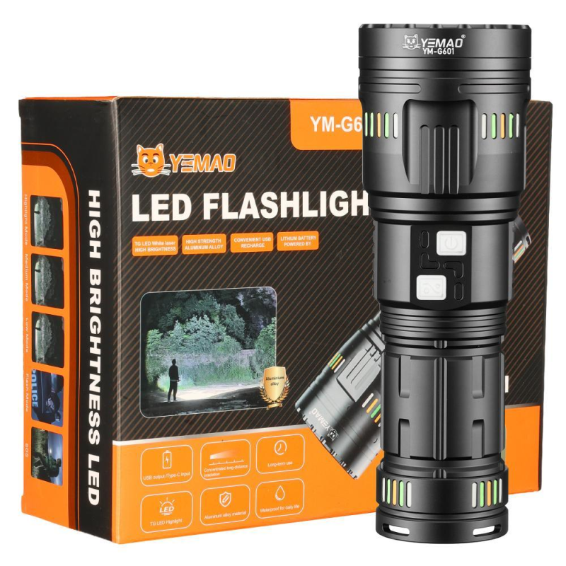 Ліхтар YEMAO YM-G601 TG 60W, 4x18650, Power Bank, ЗУ Type-C, zoom, кейс Ліхтар YEMAO YM-G601 TG 60W, 4x18650, Power Bank, ЗУ Type-C, zoom, кейс
