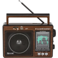 Портативний радіоприймач Golon RX-9966UAR – FM/УКХ/СВ/КВ, MP3 з USB/TF, Bluetooth колонка, акумулятор, ретро-дизайн Коричневий