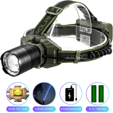 Ліхтар налобний CT023-TG-60W, Power Bank, 2x18650, ЗП Type-C, zoom