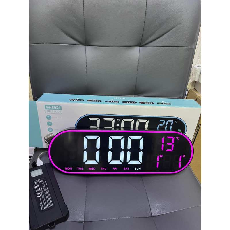 Настінний годинник з пультом (38×12см), від USB та батарейки, GH8021, рожевий / Електронний годинник / Годинник на стіну