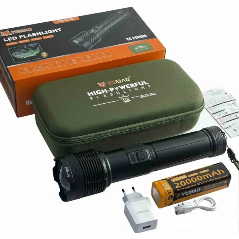 Ліхтар YEMAO YM-G647 TG 60 W, 1x451350, Power Bank, ЗП Type-C, zoom, кейс Ліхтар YEMAO YM-G647 TG 60 W, 1x451350, Power Bank, ЗП Type-C, zoom, кейс
