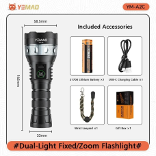 Ліхтар ручний YEMAO YM-A2-C Sanan 7171+COB (12р/zoom/1x21700/ЗП Type-C) 16,5см
